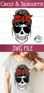 Skull Mom with Bandana Headband Layered SVG Wispy Willow Designs Company