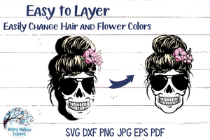 Skull Mom with Flowers Layered SVG Wispy Willow Designs Company
