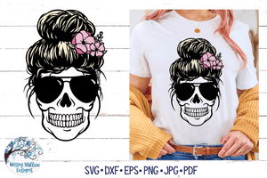 Skull Mom with Flowers Layered SVG Wispy Willow Designs Company