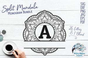 Split Mandala Monogram SVG Bundle Wispy Willow Designs Company