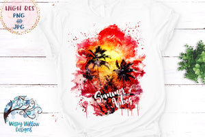Summer Vibes Sunset Watercolor Sublimation Png Wispy Willow Designs Company