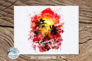 Summer Vibes Sunset Watercolor Sublimation Png Wispy Willow Designs Company