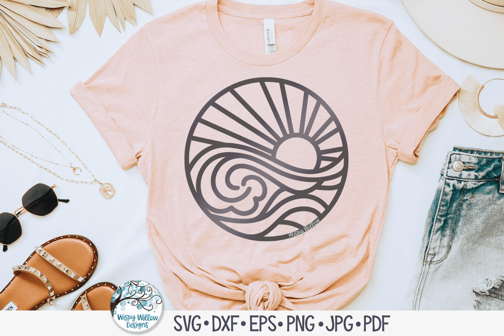 Sun with Ocean Waves | Round Summer Beach SVG Wispy Willow Designs Company