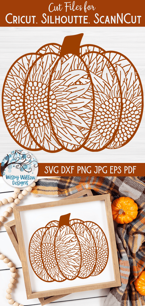 Sunflower Pumpkin Zentangle SVG Wispy Willow Designs Company