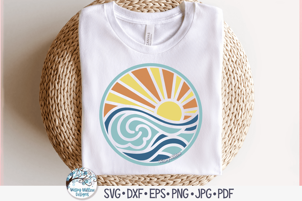 Sunrise with Ocean Waves | Round Summer Beach SVG Wispy Willow Designs Company