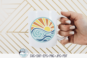 Sunrise with Ocean Waves | Round Summer Beach SVG Wispy Willow Designs Company