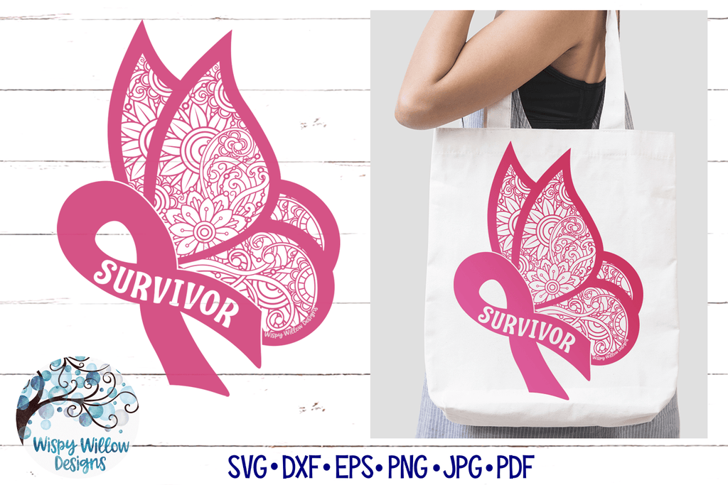 Survivor Ribbon Butterfly Zentangle SVG Wispy Willow Designs Company