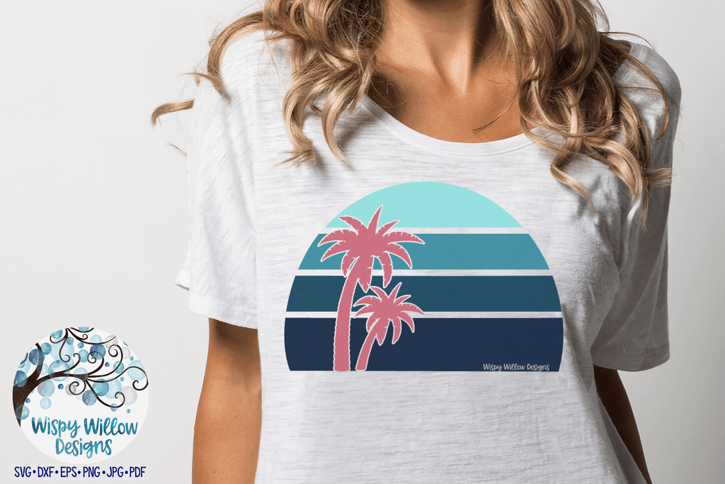 Teal Summer Sunset with Palm Tree SVG Wispy Willow Designs Company