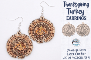 Thanksgiving Turkey Earring File for Glowforge Laser Wispy Willow Designs Company