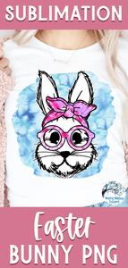 Tie Dye Easter Bunny with Glasses & Bandana PNG Sublimation Wispy Willow Designs Company