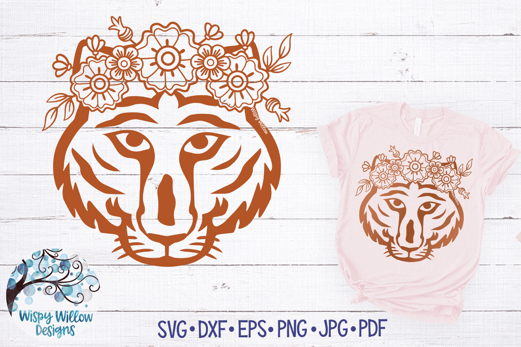 Tiger with Flowers SVG Wispy Willow Designs Company