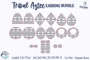Tribal Aztec Earring Bundle for Glowforge or Laser Cutter Wispy Willow Designs Company
