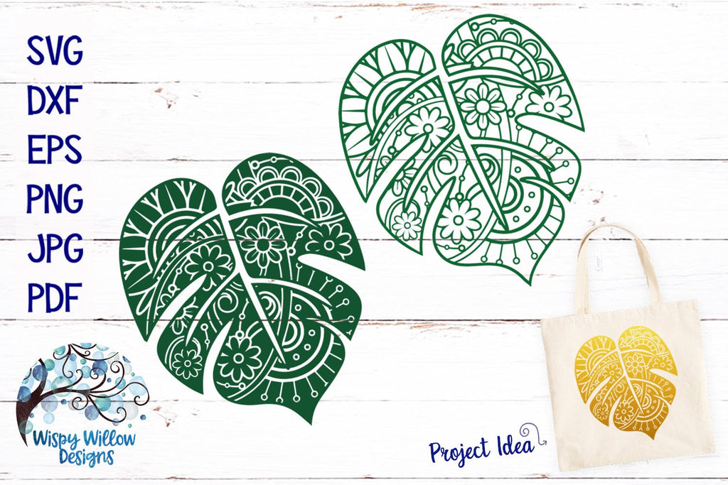 monstera svg Tropical Monstera Leaf Mandala SVG – Wispy Willow Designs
