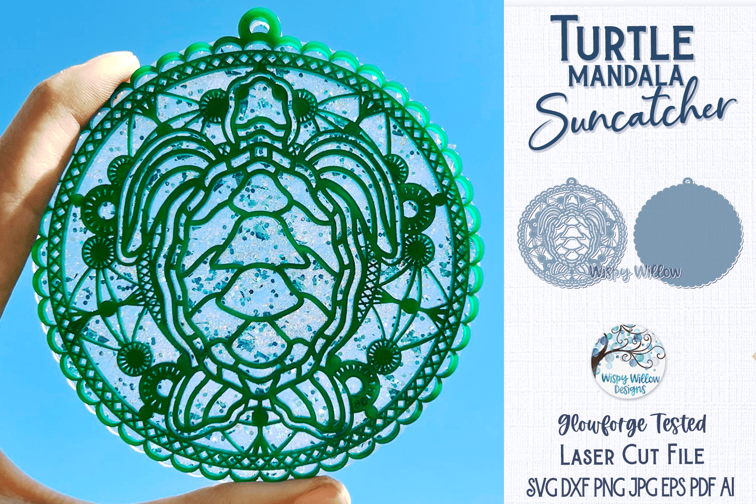 Turtle Mandala Suncatcher for Laser or Glowforge Wispy Willow Designs Company