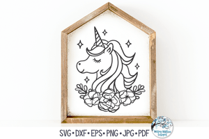 Unicorn with Flowers SVG Wispy Willow Designs Company