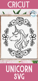 Unicorn with Oval Flower Frame SVG Wispy Willow Designs Company