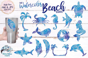 Watercolor Beach Animals Clipart | Sublimation PNGs Wispy Willow Designs Company