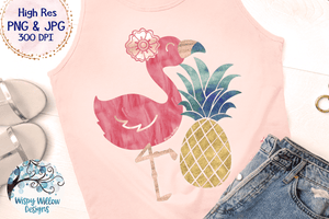 Watercolor Flamingo with Pineapple Sublimation PNG Wispy Willow Designs Company