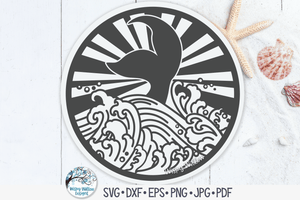 Whale Tail with Waves SVG | Round Summer Beach Design Wispy Willow Designs Company