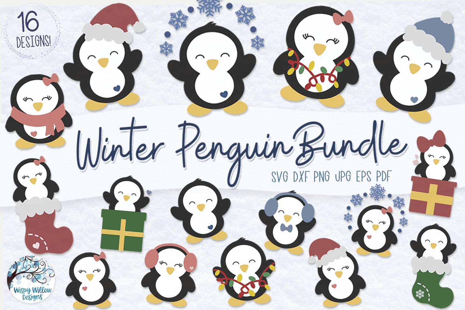 Winter Penguin SVG Bundle | Christmas Penguins SVG Wispy Willow Designs Company