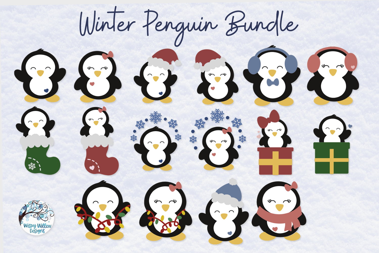 Winter Penguin SVG Bundle | Christmas Penguins SVG Wispy Willow Designs Company
